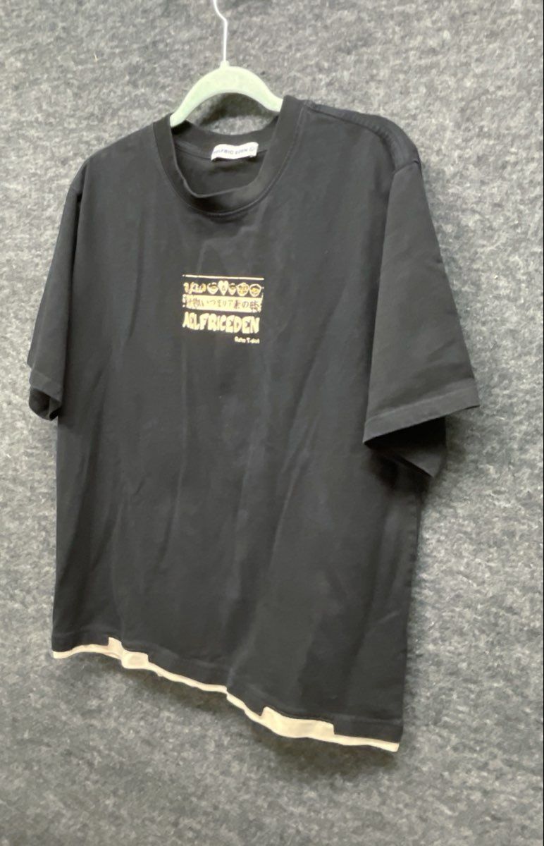 Aelfric Eden Japanese Retro Graphic Double Layer Hem T-Shirt Black Sz L