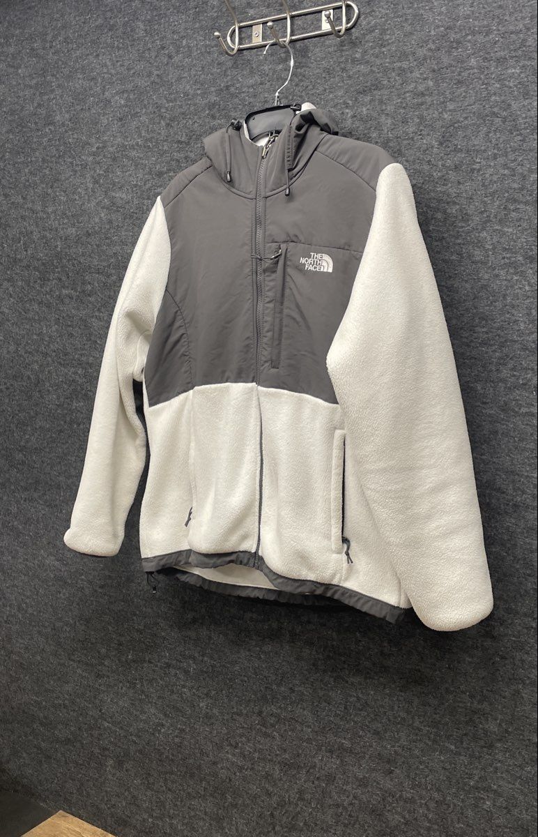 The North Face Women's White Gray Denali Hooded Fleece Jacket Sz L