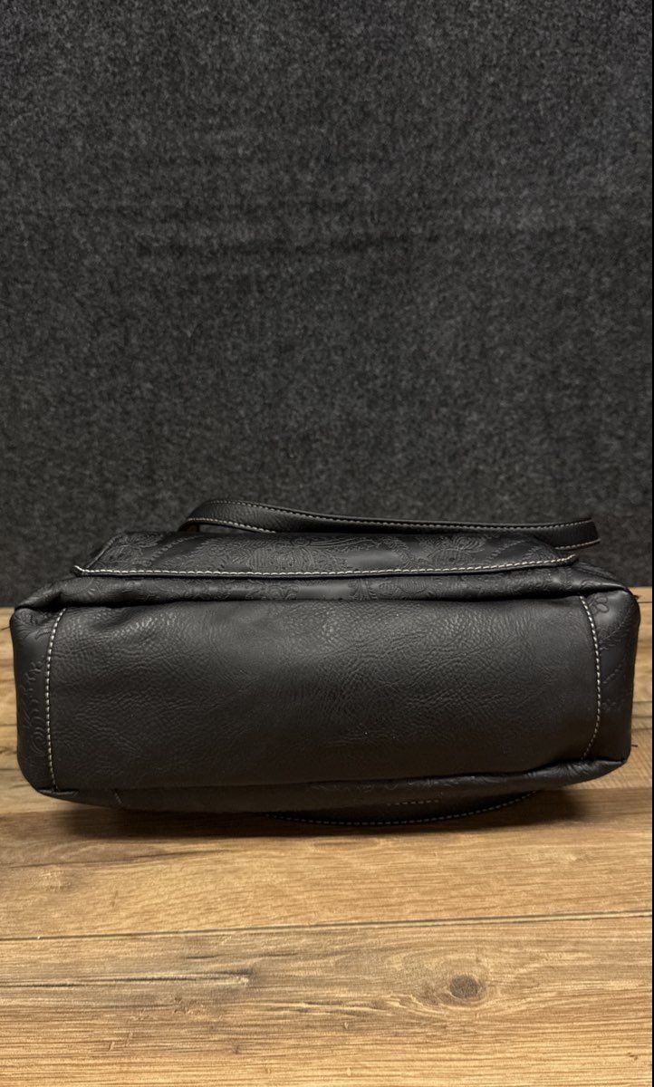 MultiSac Black Embossed Paisley Faux Leather Triple Compartment Shoulder Bag
