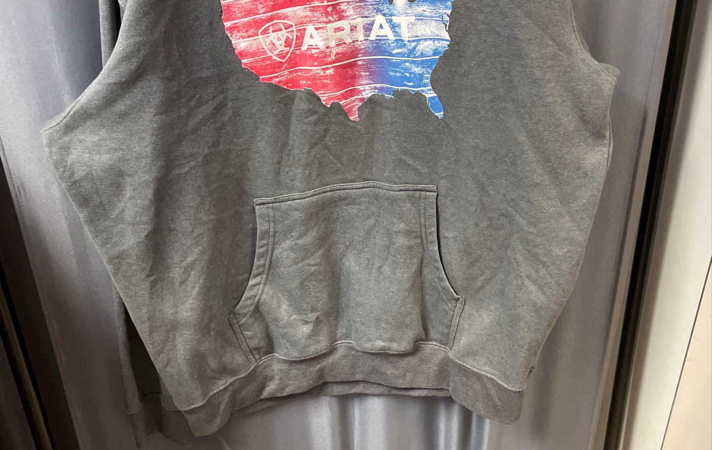 Ariat Men's Gray USA Flag Graphic Pullover Hoodie Fleece Sweatshirt Sz XL Tall