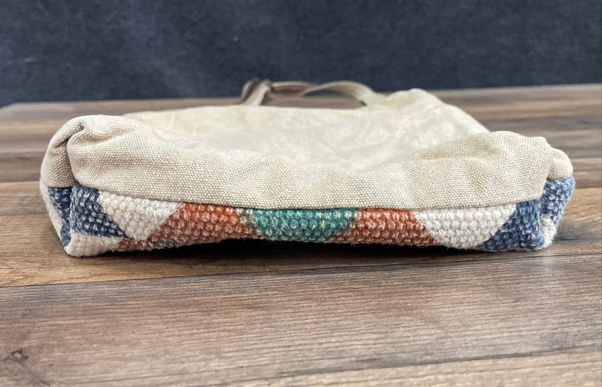 Myra Bag Multicolor Geometric Woven Fabric & Brown Leather Crossbody Handbag