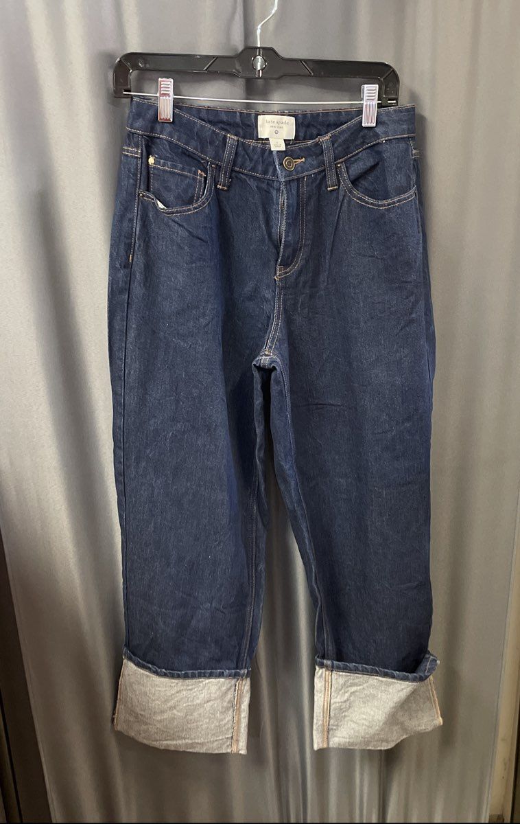 Kate Spade Women's Dark Blue Wide Cuff Cropped Straight Leg Jeans Size 4