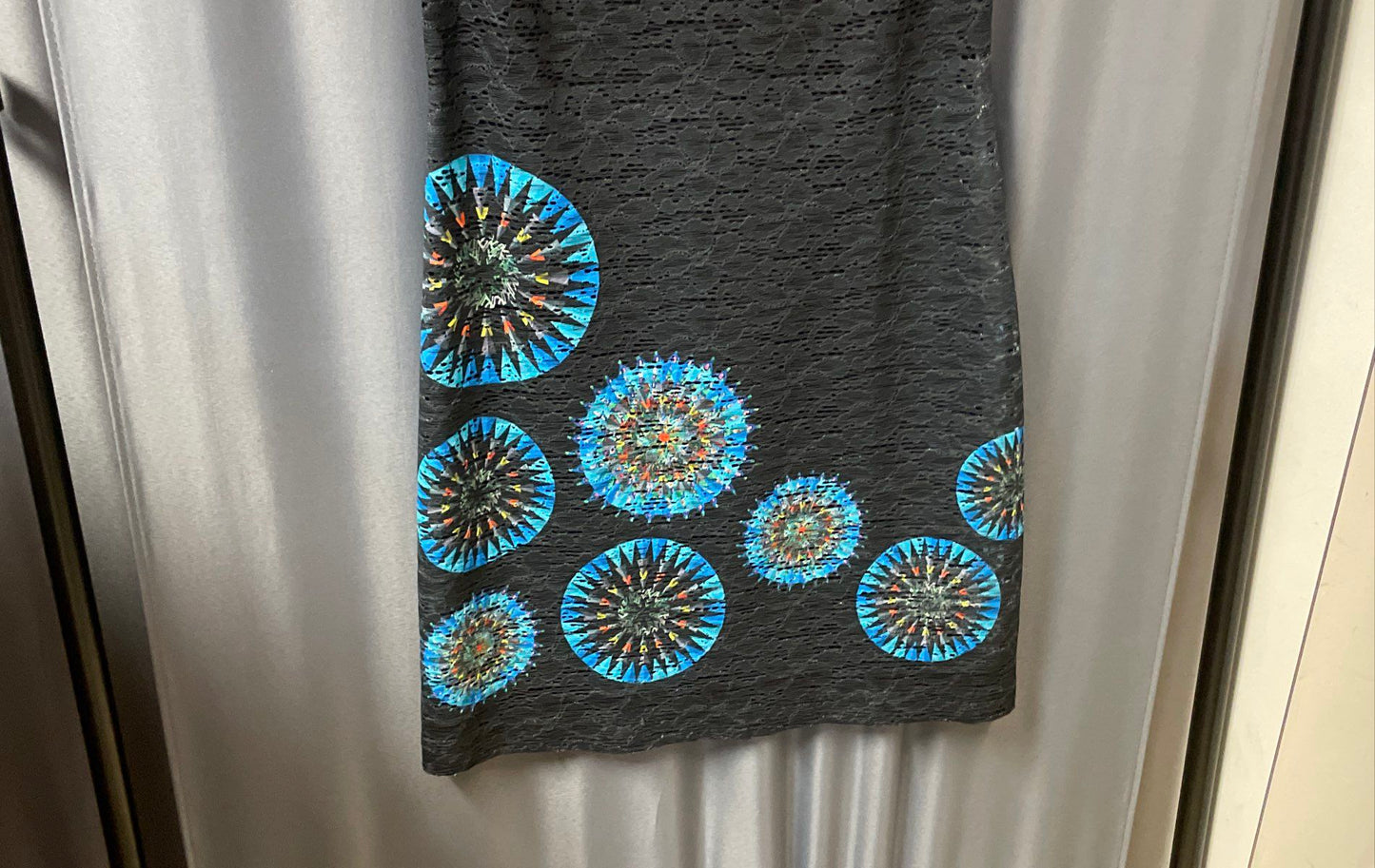 Desigual Women's Black Lace Graphic Mandala Circle Shift Dress Sz 38