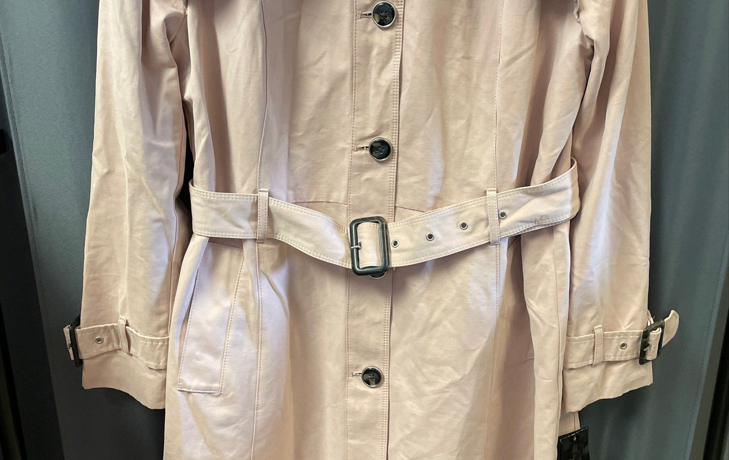 Black Rivet Women's Pink Belted Trench Coat Storm Flap Button Front NWT Sz XL