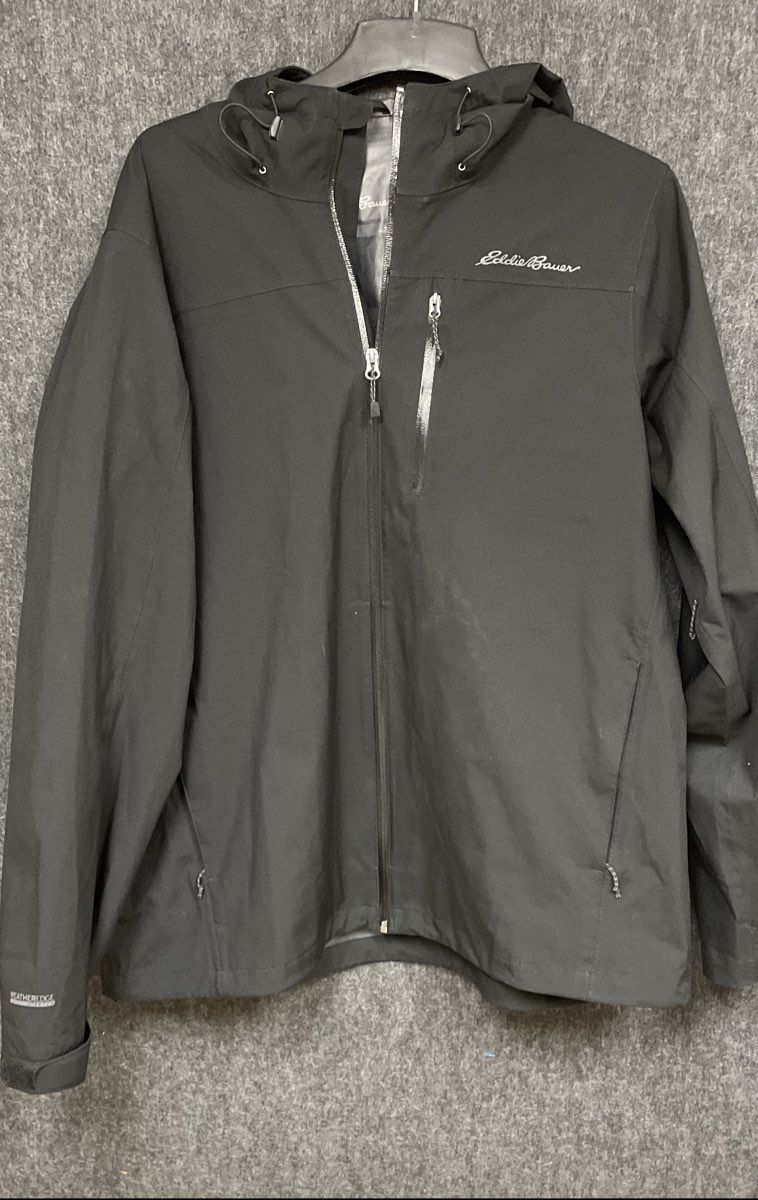 Eddie Bauer Men's Black Weatheredge Hooded Rain Shell Jacket Size XL