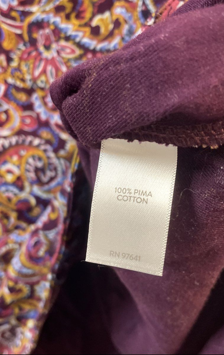 J.Jill Women's Pima Cotton V-Neck 3/4 Sleeve Paisley Print Tee Purple XL Tall