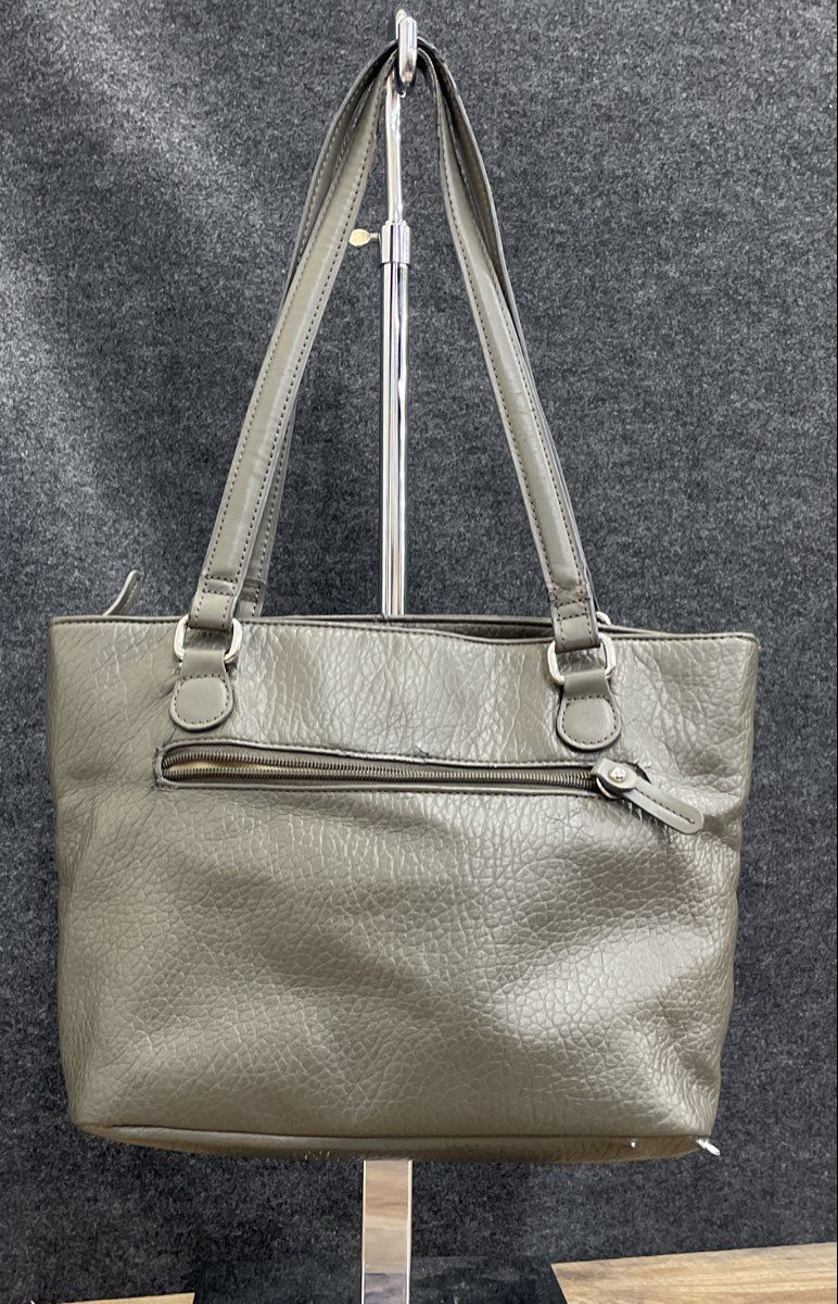 Giani Bernini Grey Pebbled Leather Shoulder Bag Tote Silver Hardware