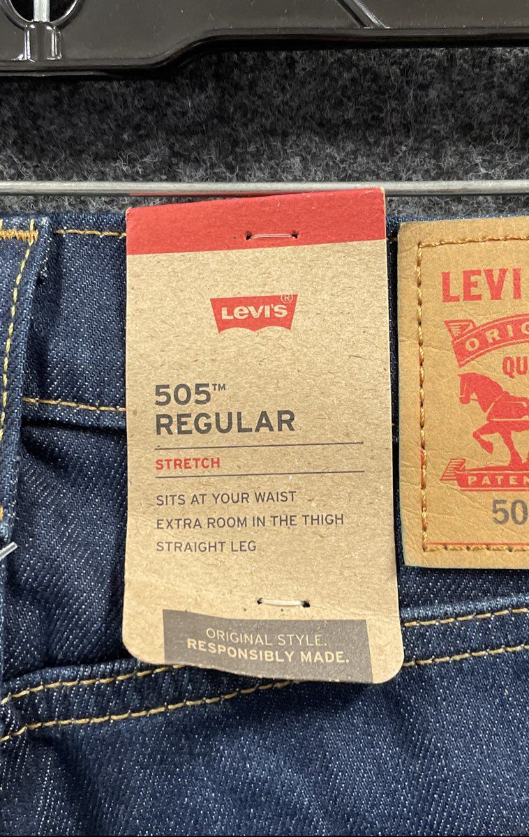 Levi's Men's 505 Regular Fit Stretch Straight Leg Dark Blue Jeans 32x32 NWT