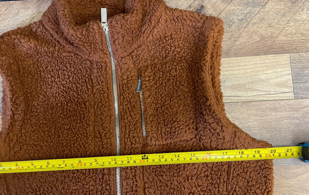 Calvin Klein Women's Brown Fuzzy Sherpa Fleece Full Zip Mock Neck Vest