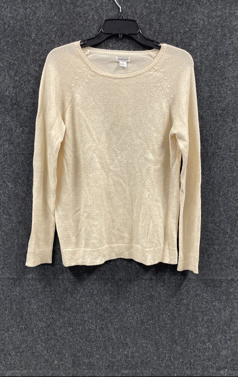 Hannah Women's White Smoke Metallic Shimmer Ramie Cotton Sweater Sz S NWT