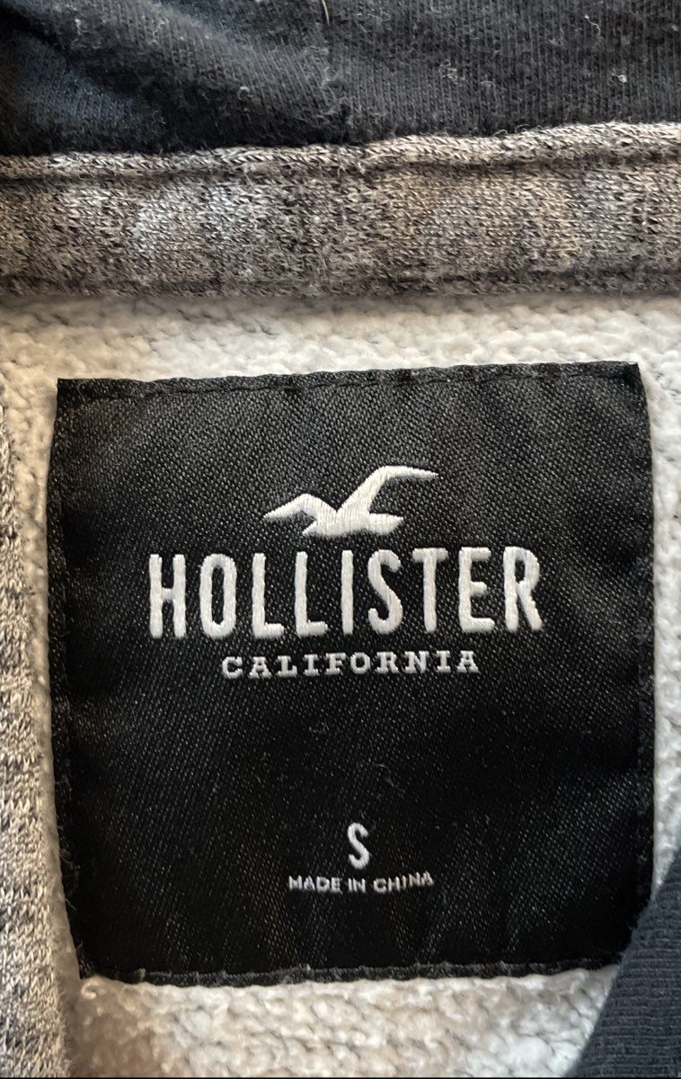Hollister Men's Gray Heathered Box Logo Pullover Hoodie Sweatshirt Sz S