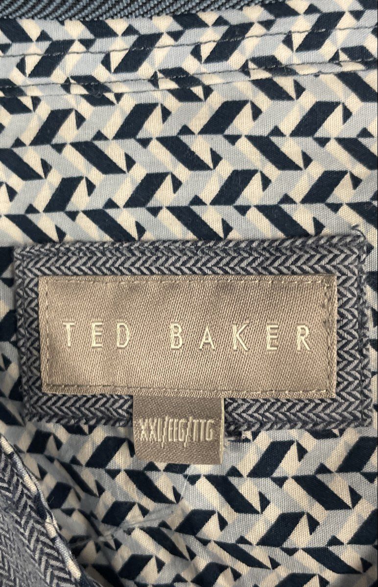 Ted Baker Men's Blue Herringbone Cotton Long Sleeve Button Up Shirt Sz XXL