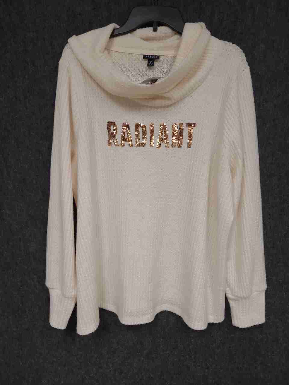 Torrid Women's Cowl Neck Top Cream Ivy Waffle Sequin Radiant Graphic Sz 2X NWT