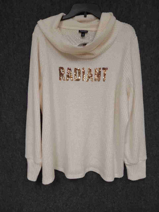 Torrid Women's Cowl Neck Top Cream Ivy Waffle Sequin Radiant Graphic Sz 2X NWT