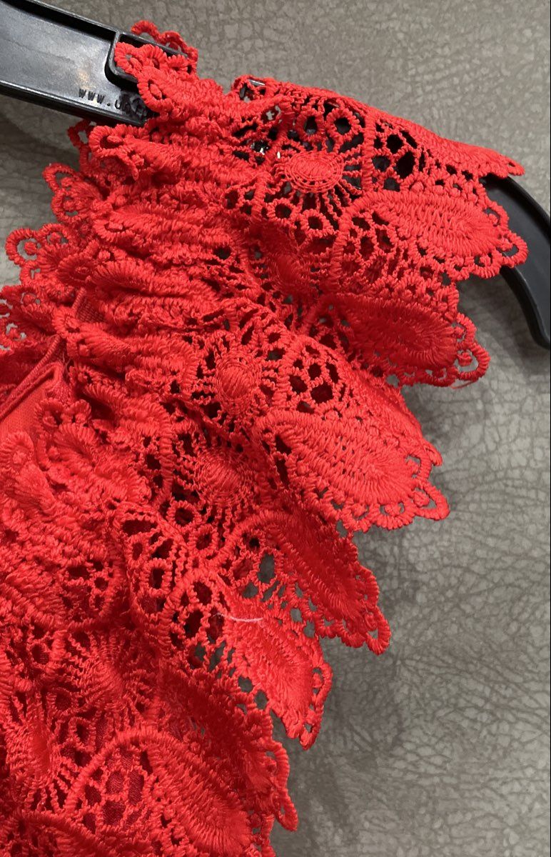 Kim Rogers Women's Red Lace Ruffle Neckline Sleeveless Petite Dress Sz PS
