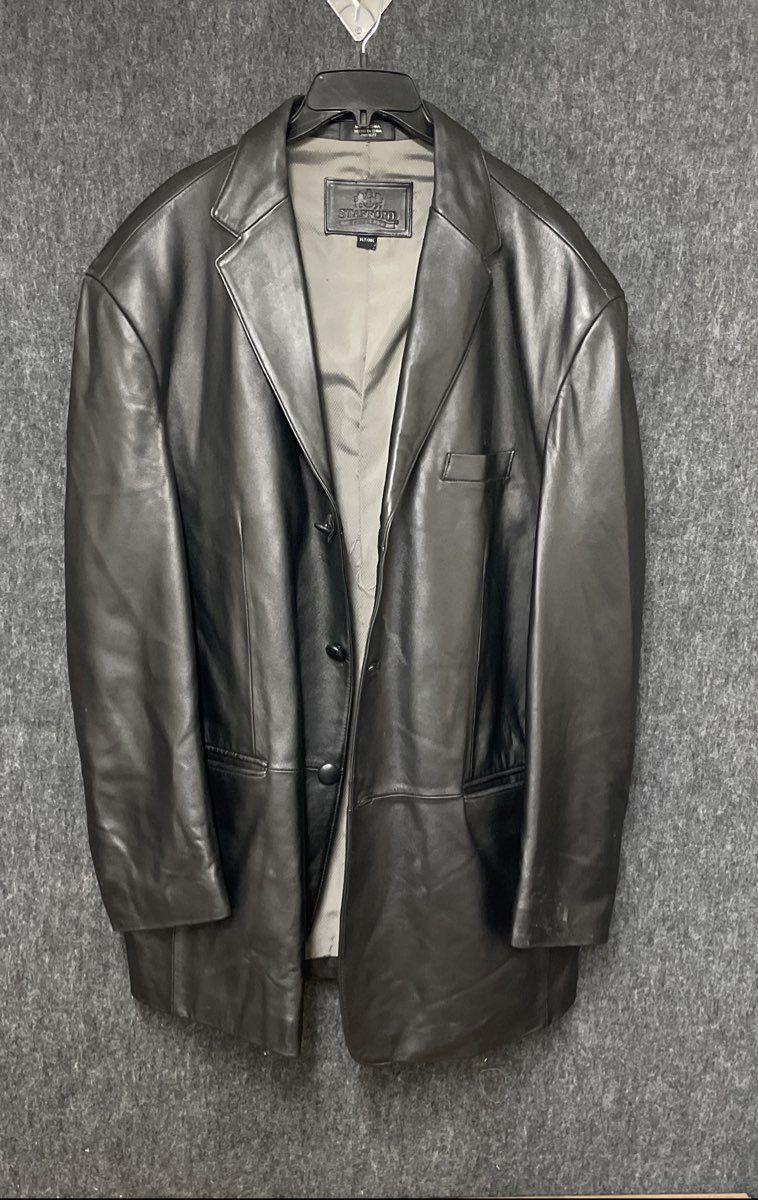 Stafford Men's Black Executive Lambskin Leather 3-Button Blazer Jacket Sz XLT