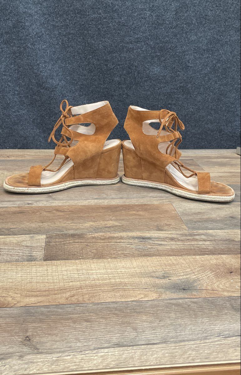 Pelle Moda Rust Brown Suede Lace Up Espadrille Wedge Sandals Size 10M