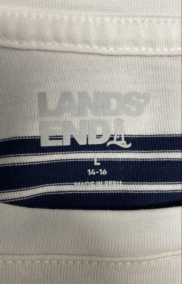 Lands' End Boys Navy Blue White Striped Long Sleeve Cotton T-Shirt Sz L 14-16