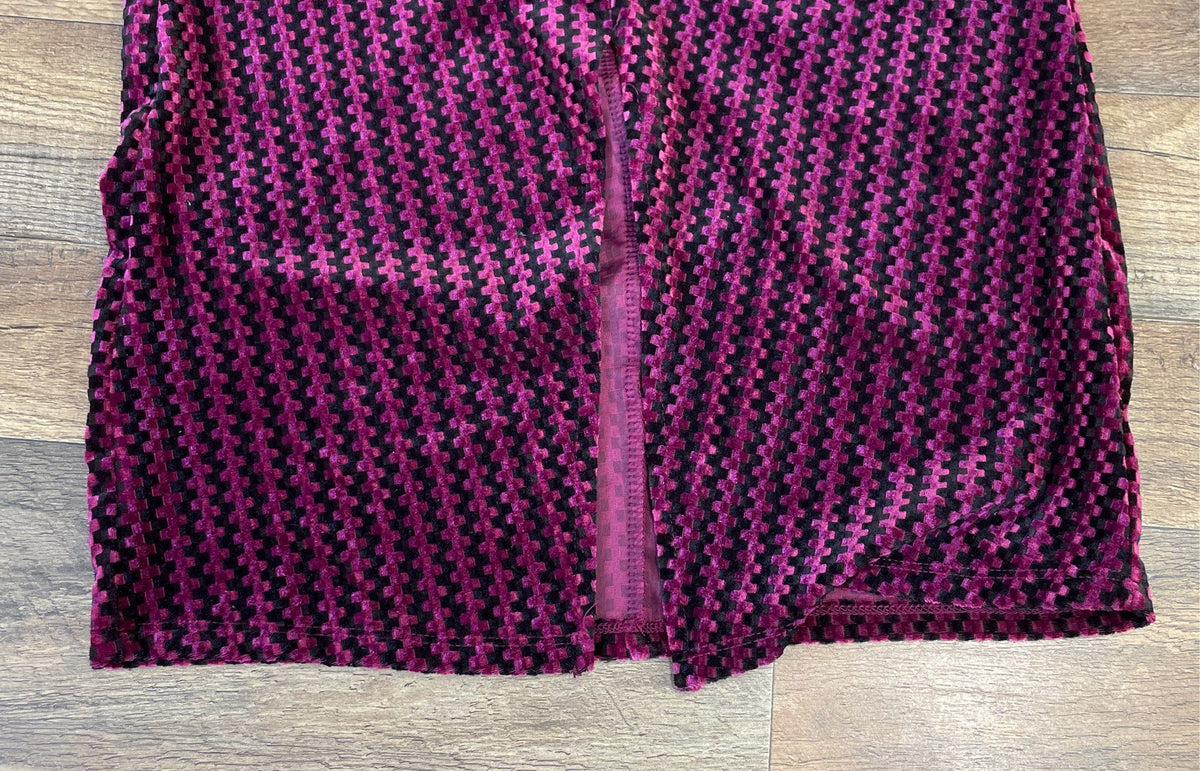 Zara Women's Magenta Black Puff Sleeve Velvet Ruched Midi Dress Size XXS