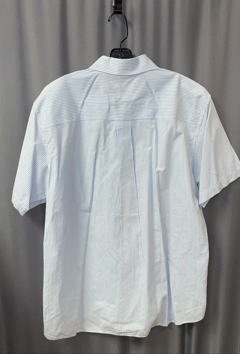 IZOD Men's Blue White Striped Cotton Short Sleeve Button Up Shirt Size L