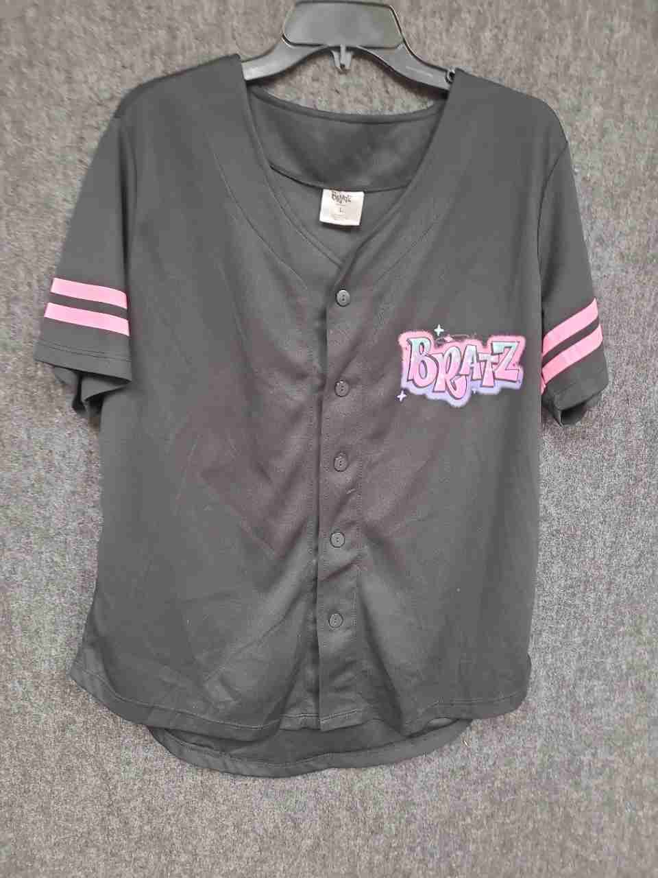 Bratz Women's Baseball Jersey Shirt Black Pink Passion for Fashion Graphic Sz L