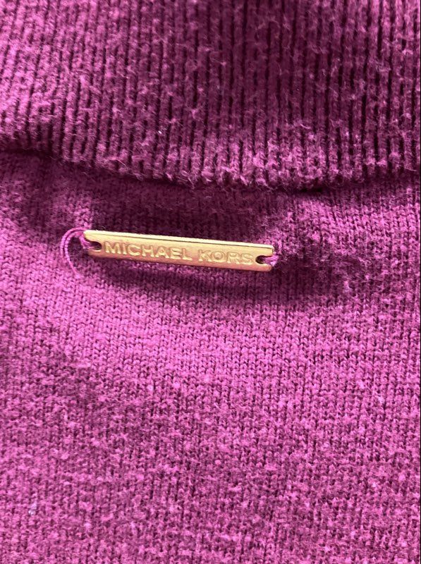 Michael Kors Women's Sweater Berry Mock Neck Cutout Gold Ring Accents Sz 1