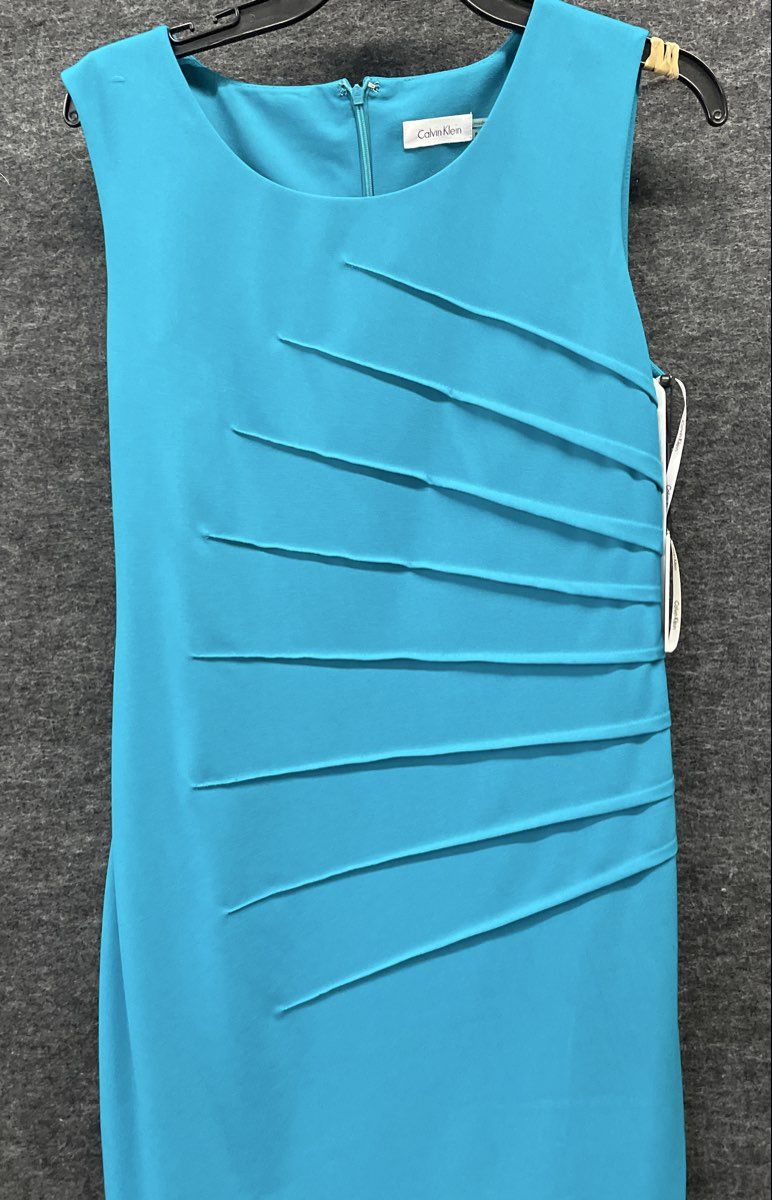 Calvin Klein Women's Starburst Pleat Sheath Dress Lagoon Blue NWT Size 8