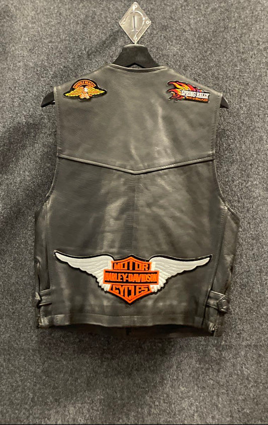 Unik Ultra Men's Black Leather Vest Dragon Patches Sz M