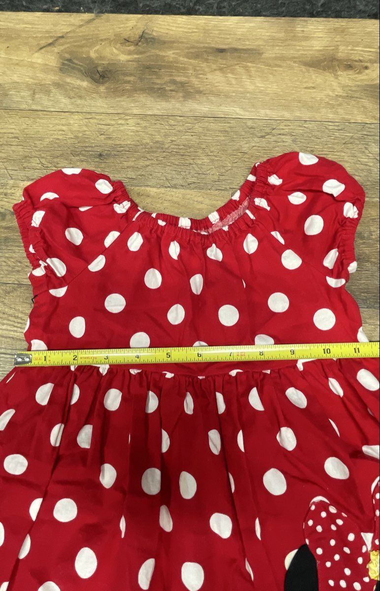 Girls Minnie Mouse Red Polka Dot Dress & Blue Floral Ric Rac Trim Dress Lot