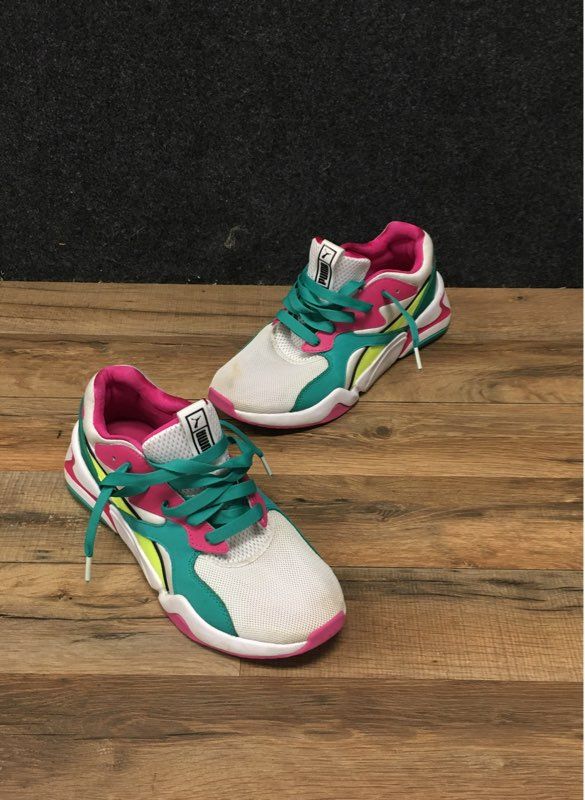 Puma Nova 90s Bloc White Pink Teal Lime Green Women's Sneakers Size 8.5