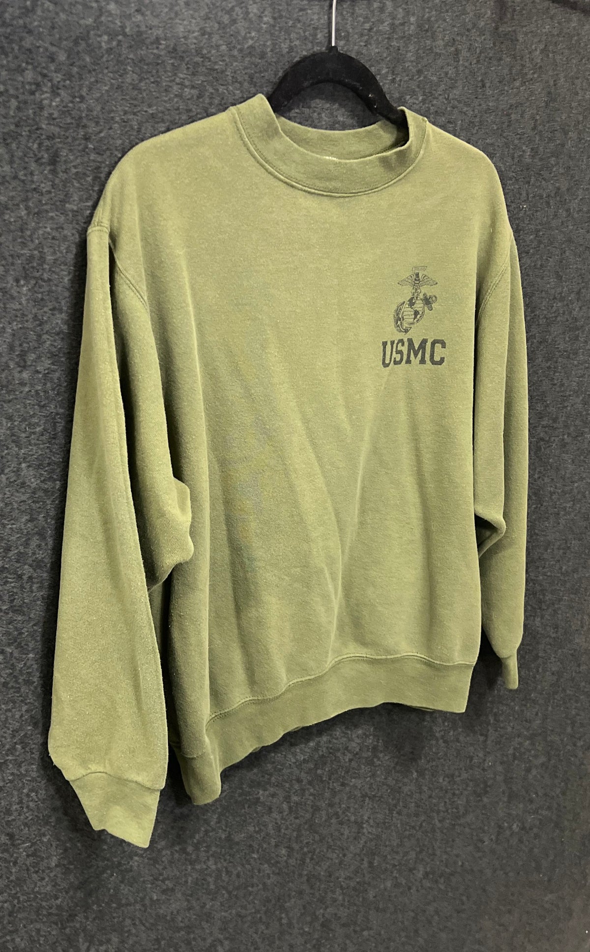 USMC PT Sweatshirt Olive Drab Green US Marine Corps Crewneck Made in USA Sz M