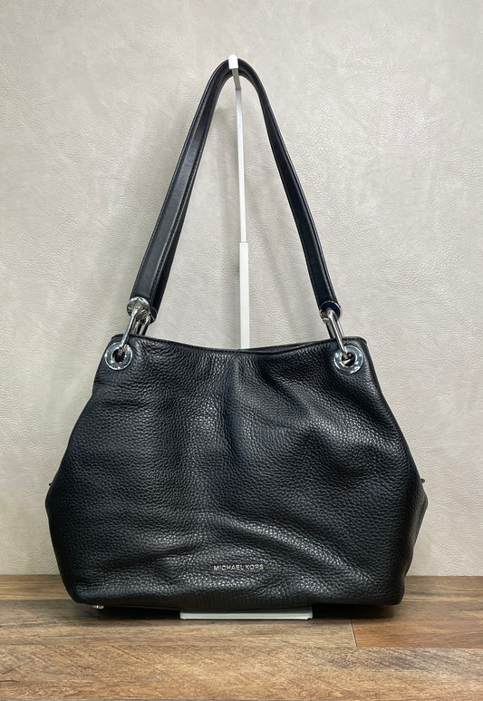 Michael Kors Black Pebbled Leather Large Shoulder Bag Tote Silver Hardware