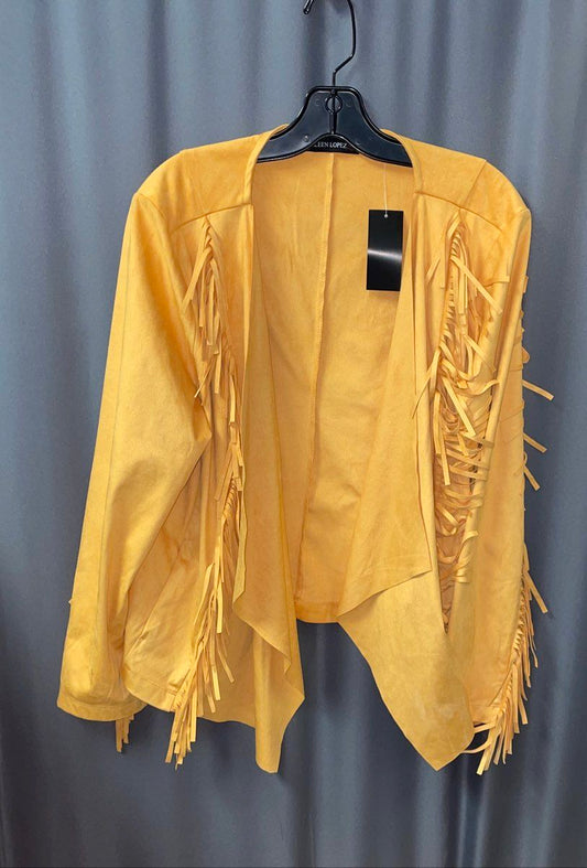 Colleen Lopez Women's Yellow Faux Suede Fringe Jacket Open Front NWT Sz XL