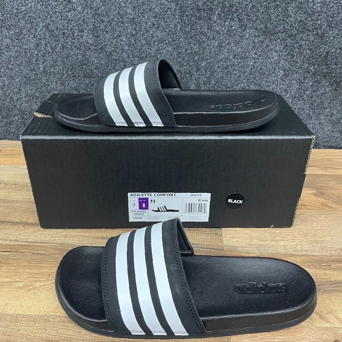 Adidas Adilette Comfort Slides Black White Sandals JS4313 Men's Size 8