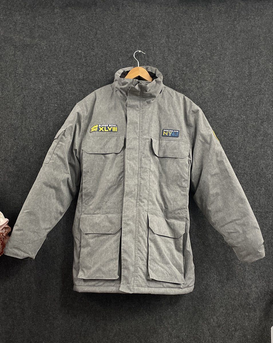 NFL Men's Super Bowl XLVIII NY NJ Gray Parka Jacket Pockets Full Zip Sz M