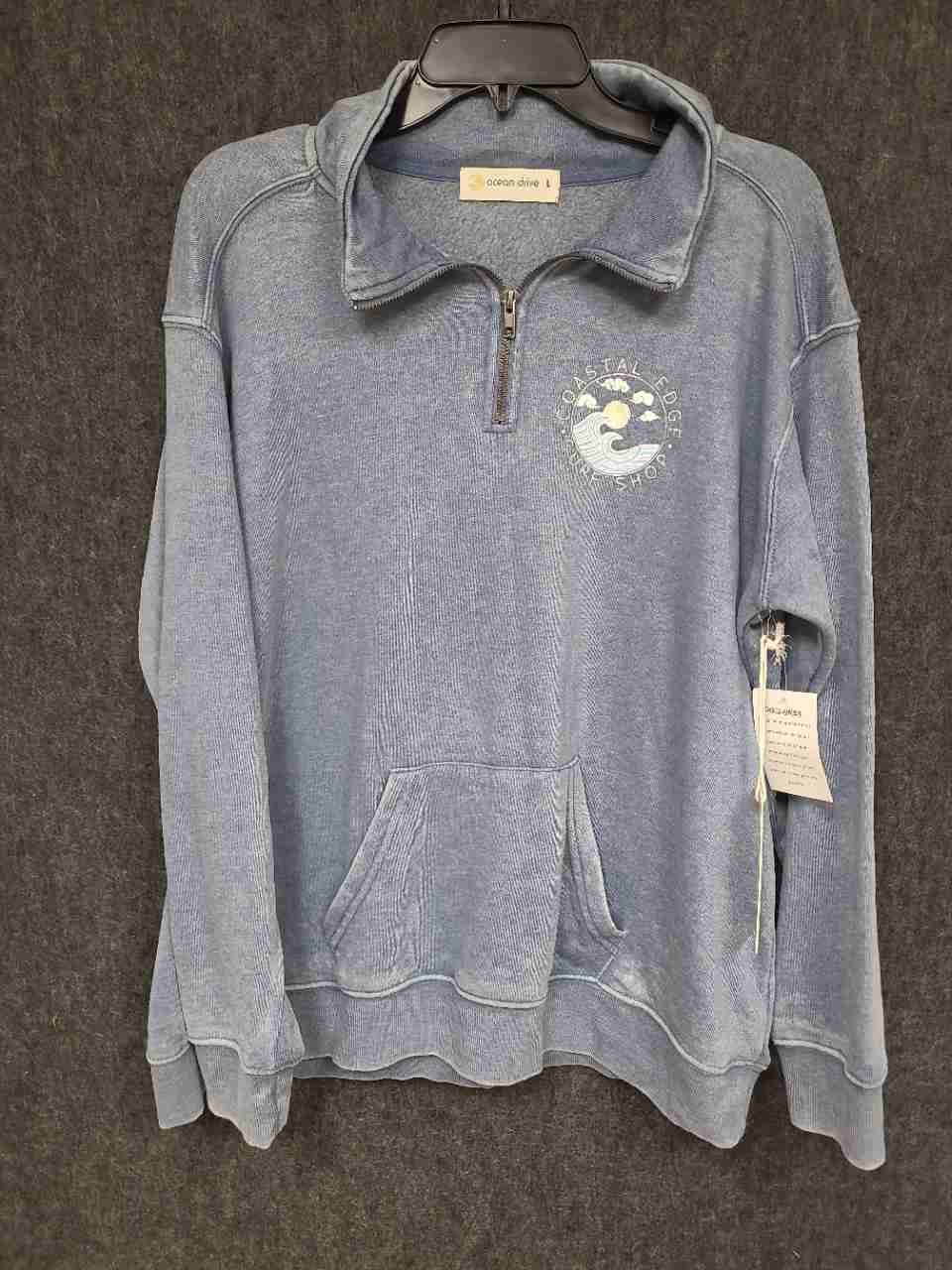 Ocean Drive Women's Blue Coastal Edge Surf Shop 1/4 Zip Sweatshirt NWT Size L