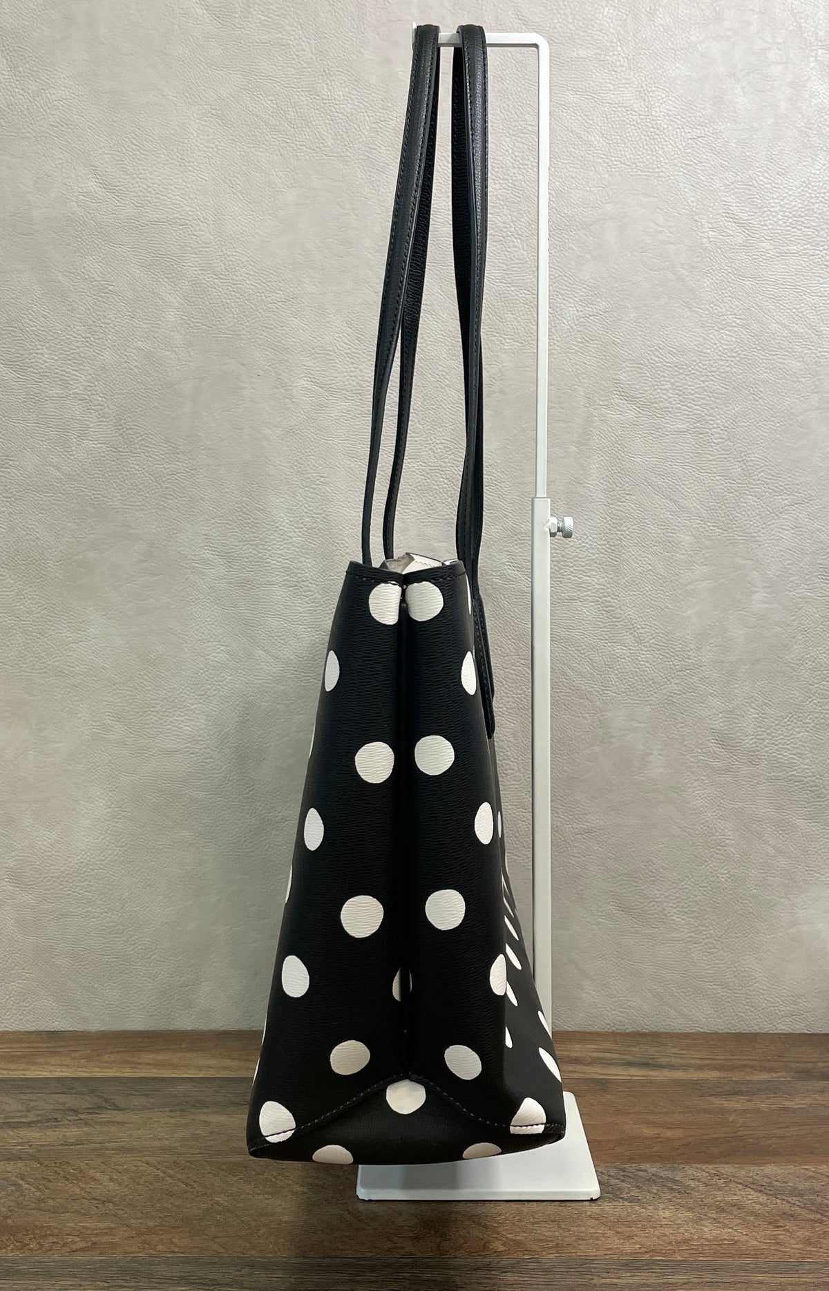 Kate Spade Black White Polka Dot Saffiano Leather Tote Bag Gold Hardware