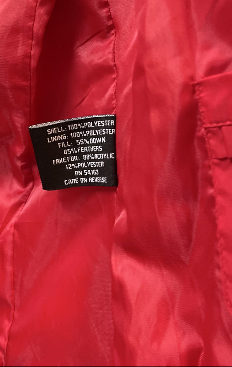 Guess Women's Red Down Puffer Jacket Faux Fur Trim Hood Quilted Sz M