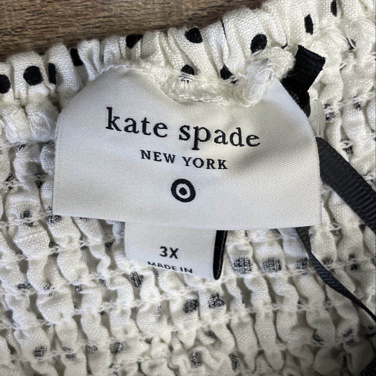 Kate Spade New York Women's White Polka Dot Ruched Side Tie Top NWT Sz 3X