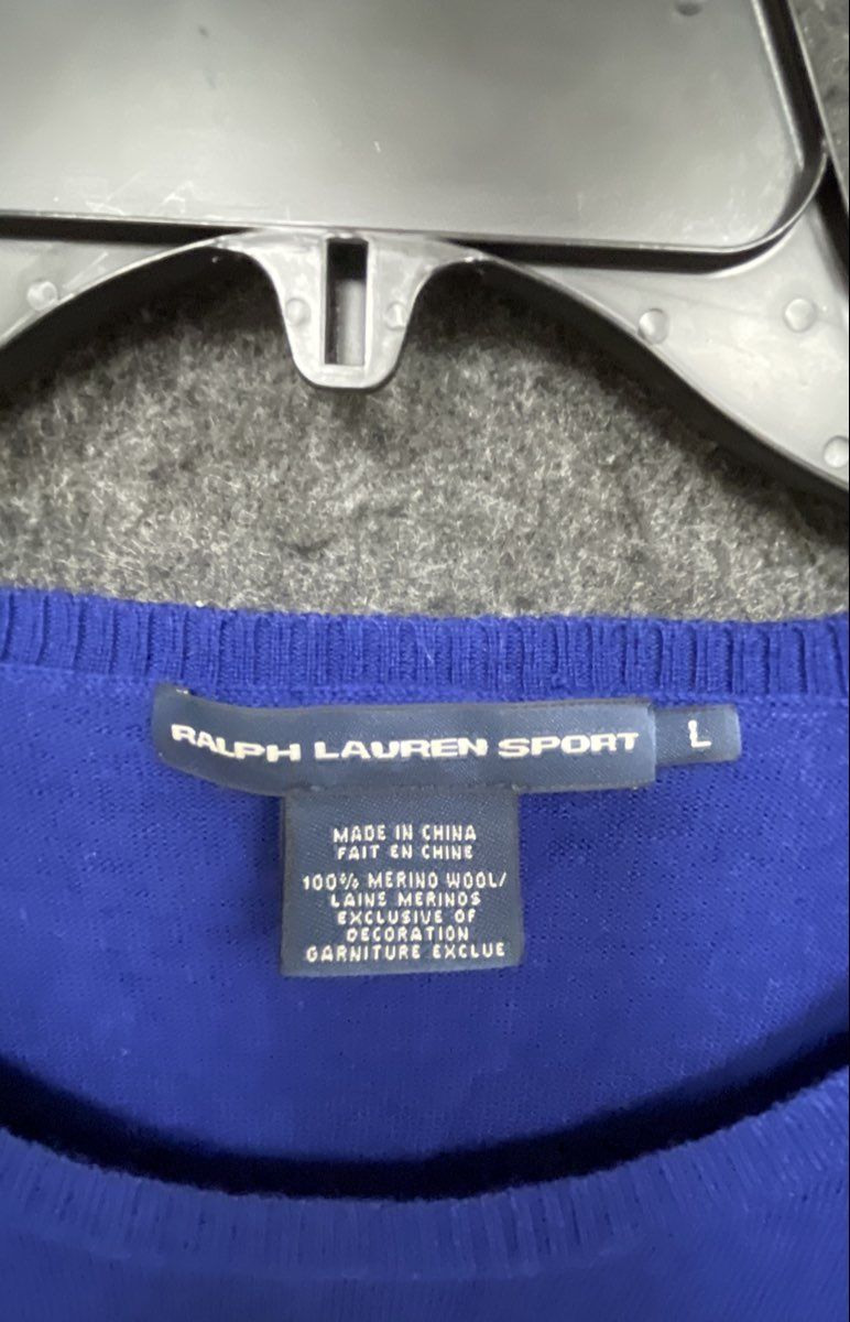 Ralph Lauren Sport Women's Royal Blue Merino Wool Red Pony Sweater Sz L