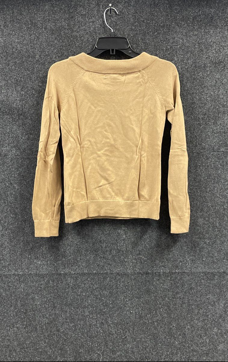 Lauren Ralph Lauren Women's Camel Brown Leather Buckle Neck Cotton Sweater Sz S