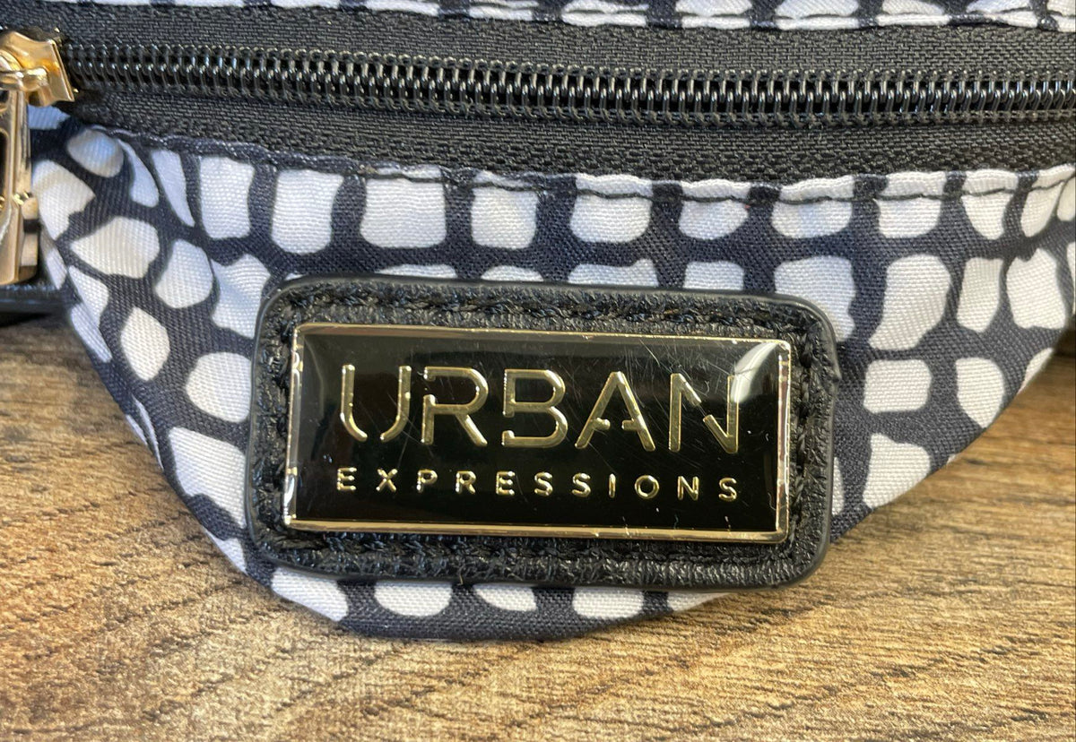 Urban Expressions Black Woven Trim Tassel Crossbody Saddle Bag Gold Hardware