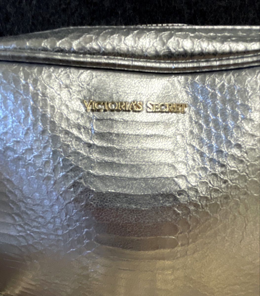 Victoria's Secret Silver Metallic Embossed Crossbody Bag Gold Chain Tassel