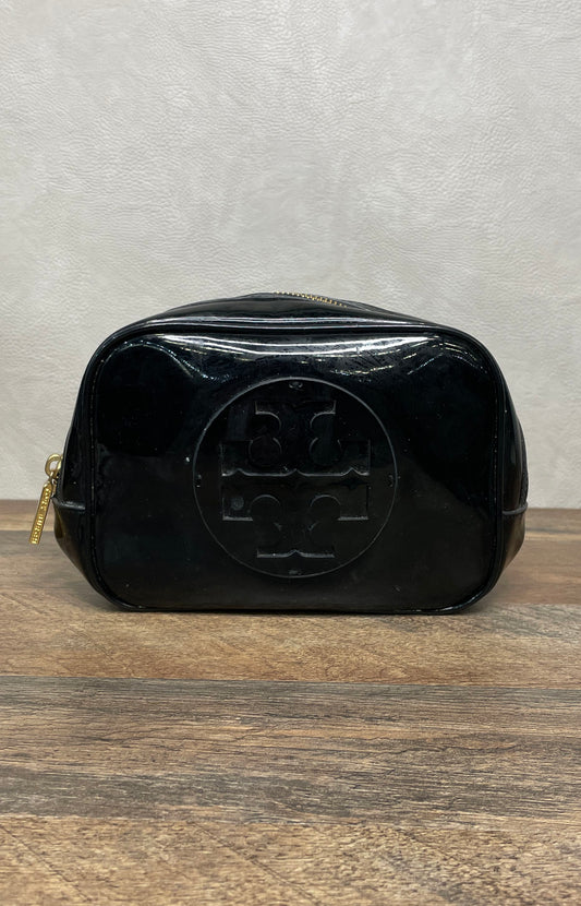 Tory Burch Black Patent Leather Cosmetic Case Makeup Bag Gold Hardware