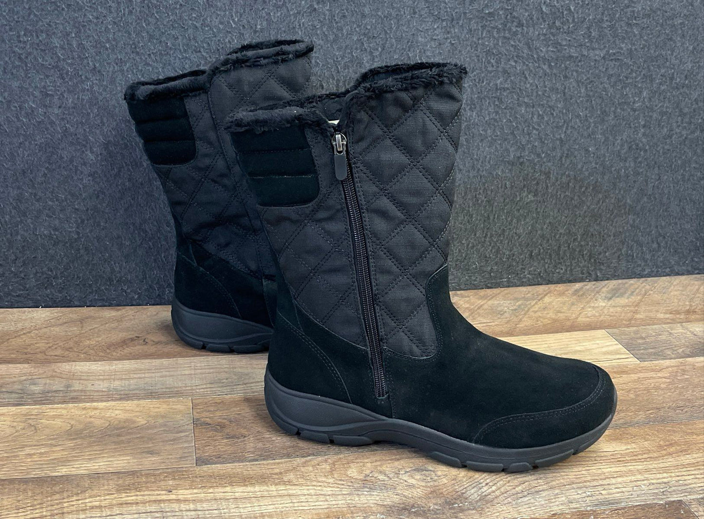 Land's End Women's Black Quilted Insulated Winter Boots Size 11 Wide NWT