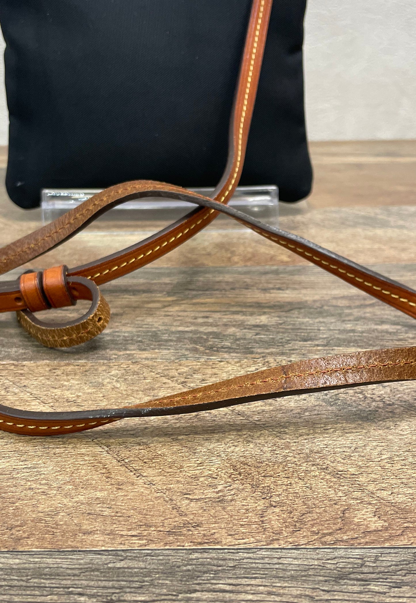 Dooney & Bourke Black Canvas Triple Zip Crossbody Bag Brown Leather Trim