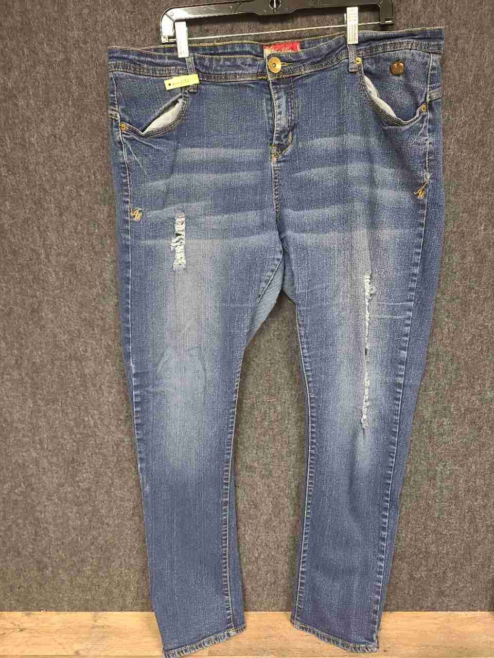 Apple Bottoms Women's Vintage Y2K Blue Distressed Embroidered Jeans Size 20