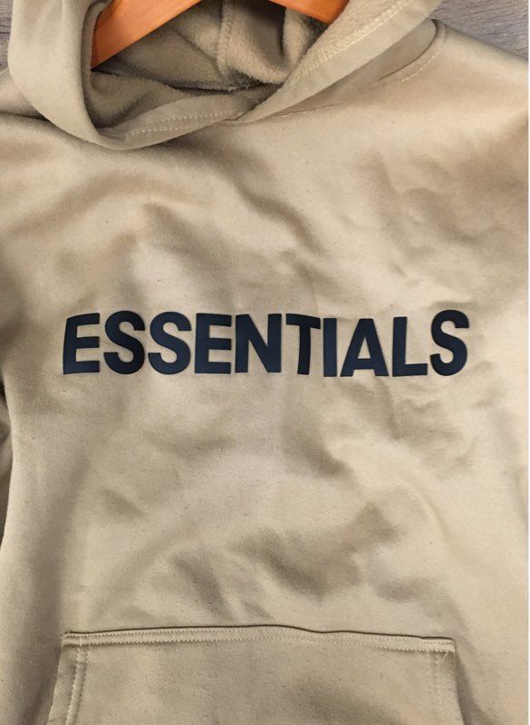 Metrons Men's Tan Essentials Graphic Pullover Hoodie Rubberized Hood Logo Size M