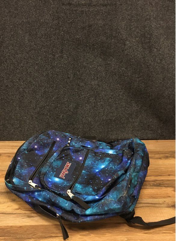 Jansport Galaxy Print Backpack Blue Purple Multi Pocket School Book Bag