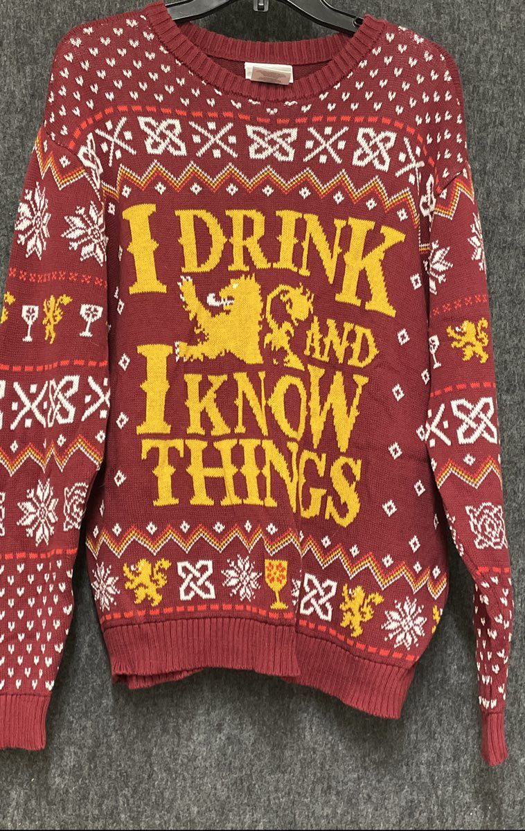 Game of Thrones Men's Burgundy I Drink and I Know Things Knit Sweater Sz XL